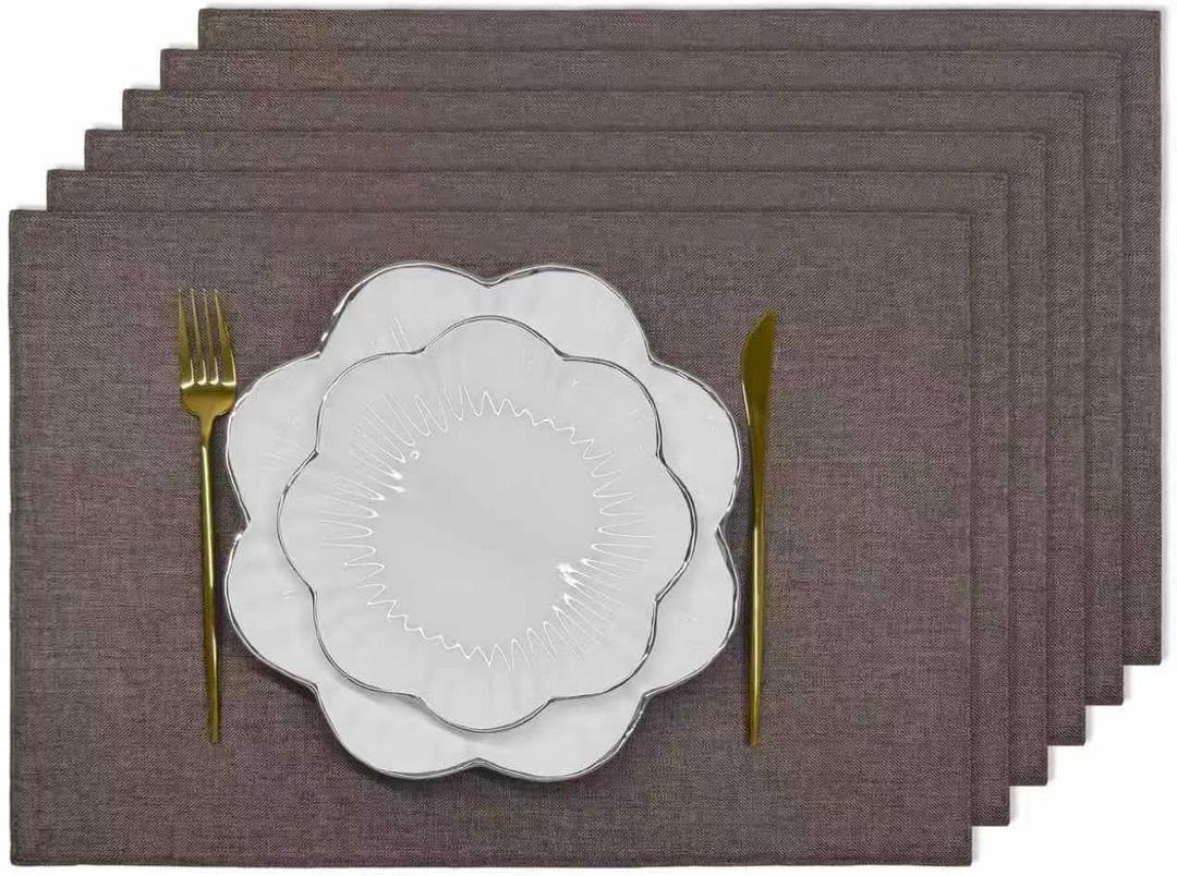 LoveNova Placemats Set of 6, Place Table Mats Indoor, Cloth Placemats Washable, Dinner Placemats Heat Resistant, Faux Linen Dining Table Placemats, 6pc, Latte, 13 x 19inch