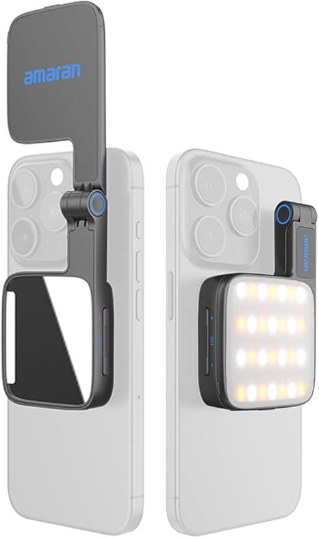 amaran Go Compatible with MagSafe Mini Phone Light,Rechargeable Portable Mirror LED Phone Light for Selfie,Makeup,Video Conference,TikTok,Compatible with iPhone&Android (Charcoal)
