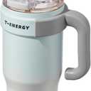 TKK 40 oz Tumblers with Handle and Straw, Ceramic Coating Insulated Bottle 100% Leakproof Travel Mug for Water, Iced Tea or Coffee, Smoothie, Cup Holder Friendly Base, BlueWhite