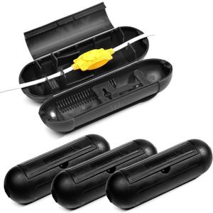 2 x 4 Pack Extension Cord Protective Cover Set (Black) | Indoor Outdoor Water-Resistant Holder for Holiday String Lights and Wires | Capsule Shaped Protector with Large Compartment