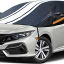 Universal Half Car Cover for Sedan, Windshield Cover for Ice and SnowRoof Cover Waterproof All Weather Dustproof ,Outdoor Indoor All Season Sun, Rain, UV Protection.Front Rear Window Cover.3L (3L: Sedan (Length UP To 127inch), black white)