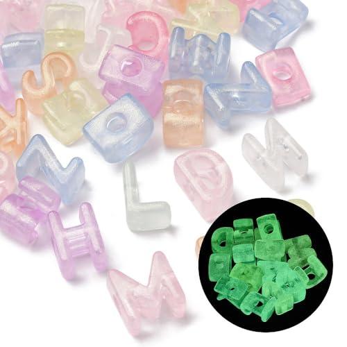 DanLingJewelry 250Pcs Random Glow in The Dark Acrylic Alphabet Beads Luminous 26 A-Z Letter Beads for Bracelets Necklaces Phone Lanyard Making