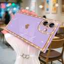 for iPhone 16 Case Cute Love Heart Plating for Women, with Screen Protector, Glitter Sparkle Rhinestone Diamond Border Design Slim Rectangle Wireless Protection Case Cover, Purple