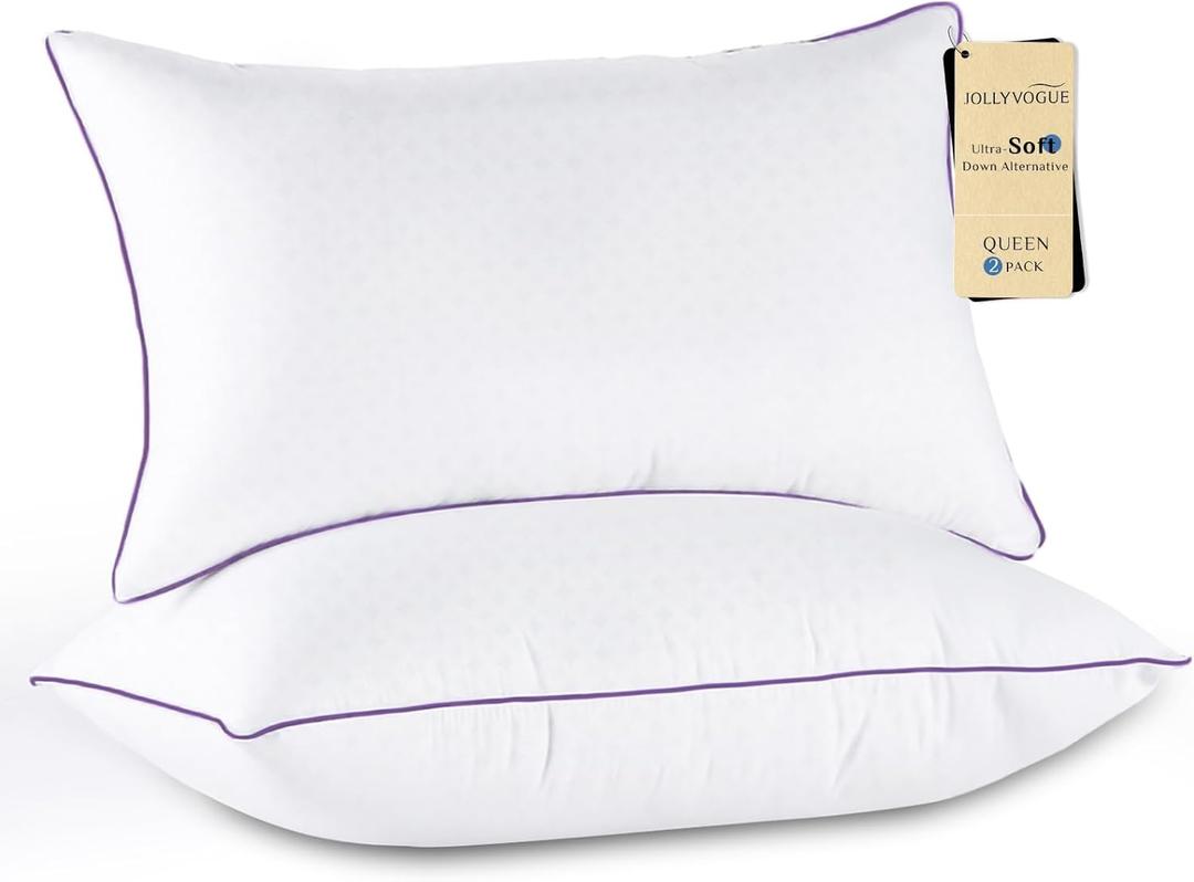 JOLLYVOGUE Pillows Queen Size Set of 2, Medium Supportive Bed Pillows with Super Soft Down Alternative Fill, Luxury Fluffy Hotel Quality for Side, Back, and Stomach Sleepers