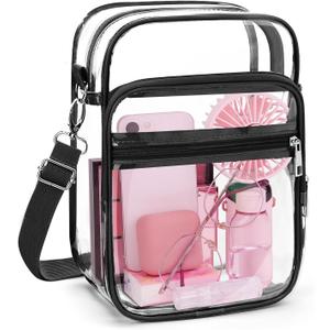 Blvornl Clear Crossbody Bag with Adjustable Shoulder Strap, Stadium Approved PVC Clear Purse Bag, Clear Messenger Bag (Large)