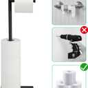 Free Standing Bathroom Toilet Paper Holder Stand with Reserve, Stainless Steel Pedestal Tissue Roll Holder, Black DECLUTTR