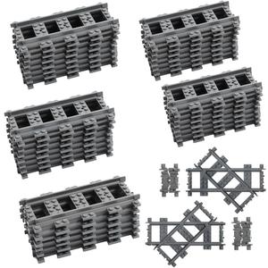 42PCS City Train Tracks, Classic Accessories, Railroad Building Toy Compatible with All Major Brand - 38 Straights, 2 Left Right 45 Intersection Rails, 2 Flexible Rails