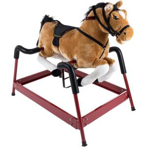 Spring Rocking Horse - Plush Bouncy Ride-On Toy with Fun Sounds, Wood Handles, and Adjustable Stirrups for Kids Ages 3 to 6 by Happy Trails (Brown), 29 inches x 11 inches x 25 inches