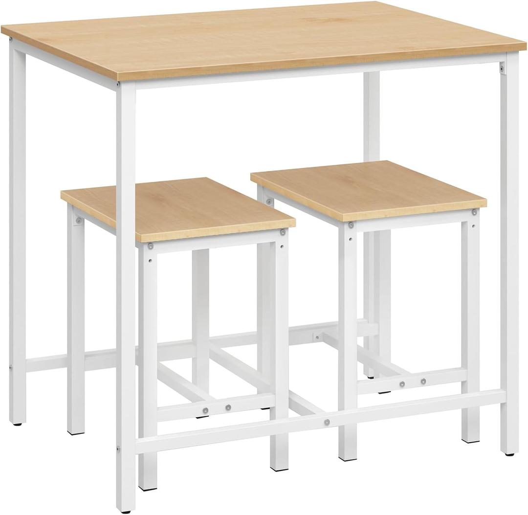 HOOBRO 3-Piece Industrial Dining Table Set, Kitchen Table, Space Saving Dinette for Kitchen, Dining Room, Small Space, Breakfast Nook, Living Room, Party, Natural and White WN75CZ01G1, 31.5'' L 23.6'' W 29.5'' H