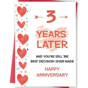 2 x FANCYLUCKY 3 Year Anniversary Card, Funny 3th Anniversary Card Gifts for Him Her, 3 Years Wedding Card for Husband Wife Couple