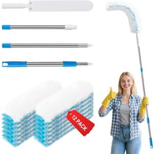 Kefanta Duster Heavy Duty Dusting Kit,5.5 ft Long Extendable Handle with 12 Disposable Microfiber Duster Refills for Home Cleaning, Ceiling,Fan, Blind,Window |Traps 5X More Dust Than Feather Dusters