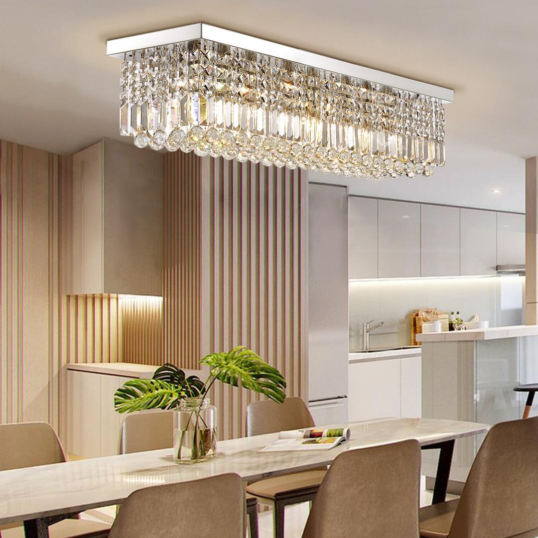 Modern Rectangle Chandelier Linear Crystal Pendant Hanging Ceiling Light Fixture