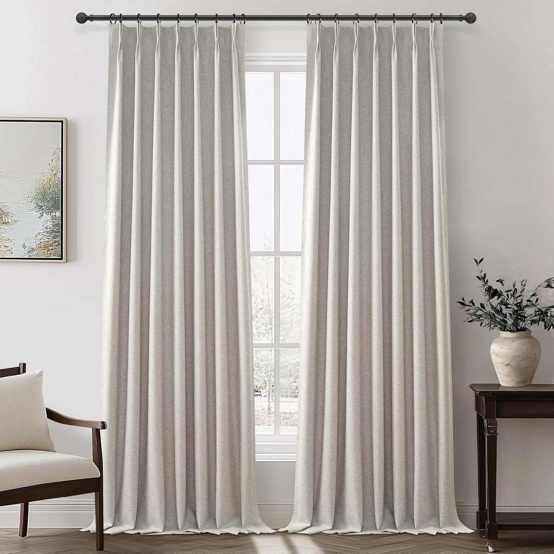 Light Brown Linen Curtains for Living Room, Beautiful Pinch Pleated 96 Inches Long 2 Panels Set, Farmhouse Double Pleat Memory Trained Blackout Thermal Drapes for Summer Heat 8 FT (40"Wx96"L)