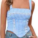 KUTUMAI 2025 Summer Gingham Bustier Sexy Square Neck Sleeveless Tank Top Going Out Corset Top for Women (Small, Bluegrid)