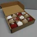 12 Pcs 2.36 Inch Boho Farmhouse Christmas Ornaments Burgundy Beige Crochet Christmas Balls Modern Handmade Woven Knitted Cotton Baubles for Xmas Tree Rustic Farmhouse Holiday Decor (Red, White, Light Beige)