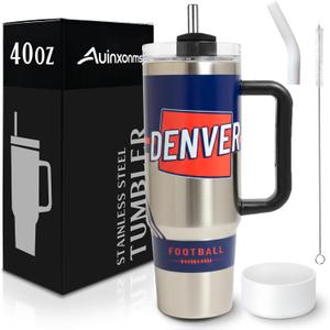 Tumblers 40oz Straight Skinny Car Cups Sports Travel Coffee Mug, Stainless Steel, Insulated,Classic Collection Gifts for Men Women Fans (Denver)