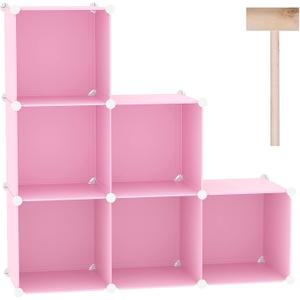 C&AHOME Cube Storage Organizer, 6-Cube Shelves Units, Closet Cabinet, DIY Plastic Modular Book Shelf, Ideal for Bedroom, Living Room, Office, 36.6" L x 12.4" W x 36.6" H Pink UPCS06P