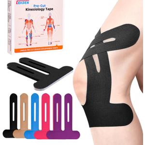 IEADEN Precut Kinesiology Tape for Knees, 10 Pcs - Knee Support & Stability, Knee Pain Relief Athletic Tape - Waterproof & Elastic, Breathable Hypoallergenic Latex-Free Tape, Black