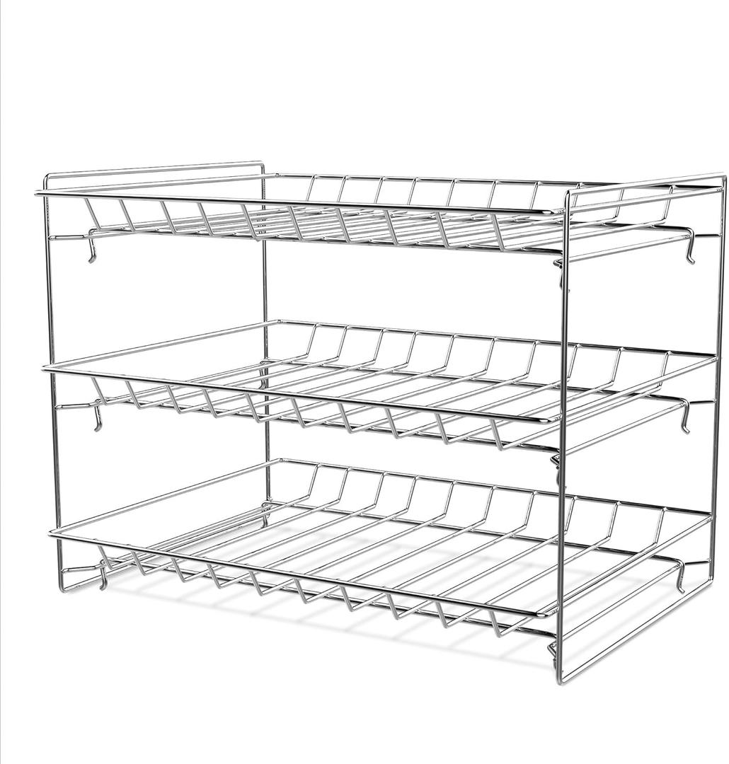 Lavish Classic Cuisine 3 Tier Dispenser-Organizer Rack Holds up to 27 Cans-for Kitchen Pantry, Countertops, and Cabinets-Storage Accessories (Chrome)