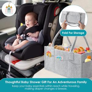Cute Castle Pack Diaper Caddy Organizer - Portable Baby Caddy Organizer with Handle, Nursery Storage Bin and Car Organizer for Girls, Boys - Baby Gift Basket - Grey