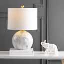 JONATHAN Y 21.5" White/Brass Gold Faux Marble Resin Table Lamp, Glam Geometric Sphere Base for Living Room Bedroom, White Linen Drum Shade, UL Listed, LED Bulb Included JYL1064A
