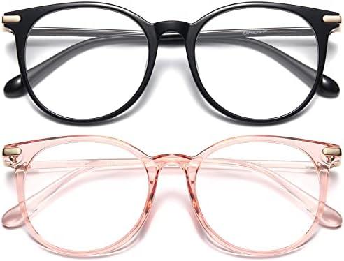 Gaoye 2 Pack Blue Light Blocking Glasses, Retro Round Eyewear Frame Anti Eyestrain Computer Glasses for Women Men - GY1688 (Black+Pink)
