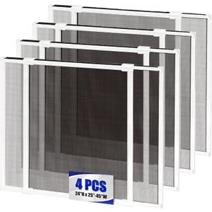 2 x 4 Pack Expandable Window Screen, 2 Way Adjustable Sliding Window Screen, Horizontal (24" H x 25" - 45" W), Horizontal and Vertical Adjustable, Replacement Screen for Window, Window Screens Mesh