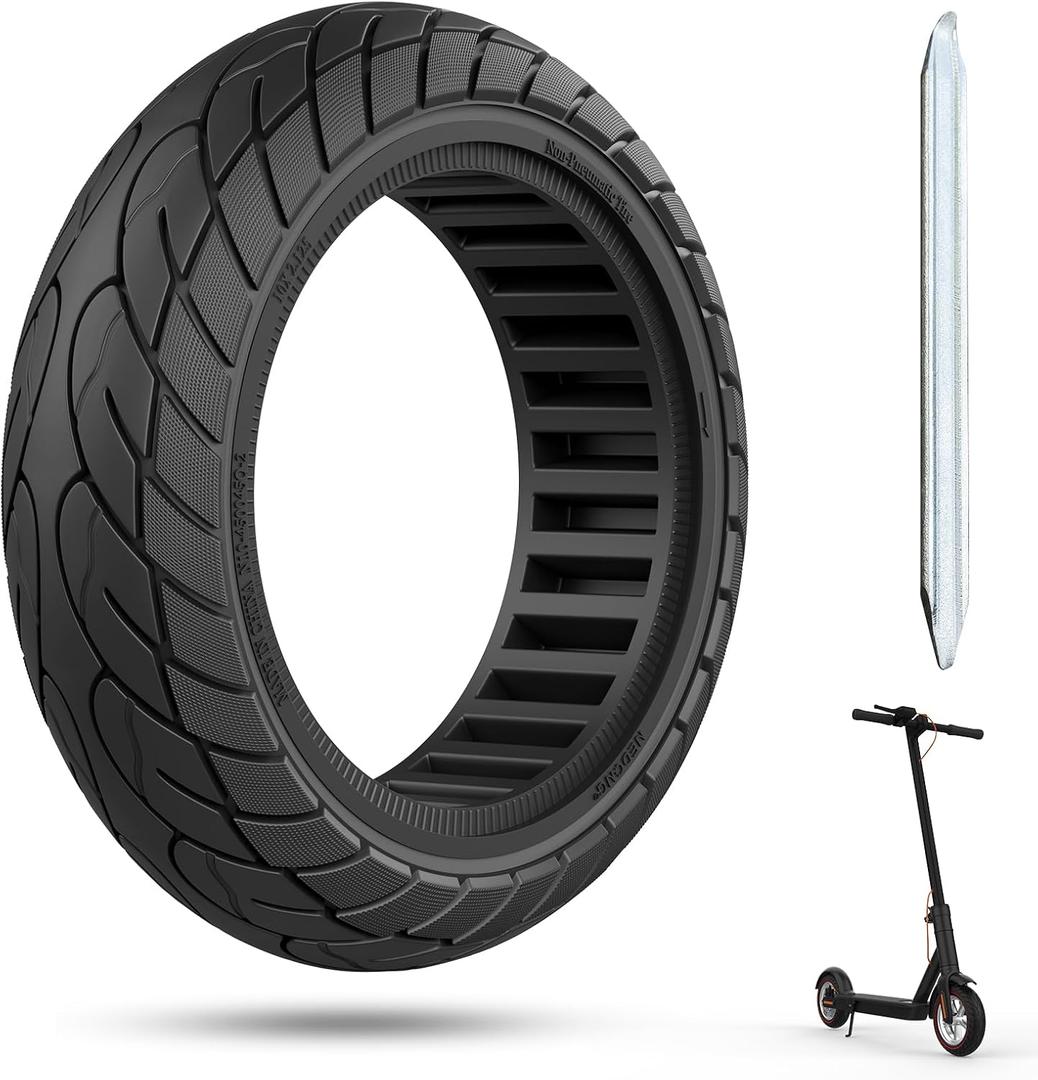 Cooryda 10x2.125 Scooter Tire, 10 inch Solid Rubber Tires Tubeless Front or Rear Replacement 10x2.125 Solid Electric Scooter Tire for Gotrax G4 Xr V2 Ninebot F25 F65 Hiboy S2 Pro 1pc Black