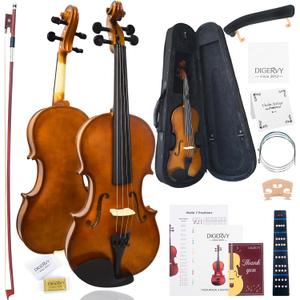 Violin 4/4 Full Size Kit, Violin Fiddle Set for Beginner Adults Students with Rosewood Bow, Violin Case, Shoulder Rest, Extra Strings and Bridge(Plywood, Full)