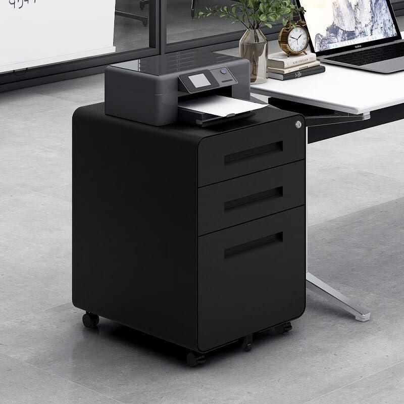 3 Drawer File Cabinet with Lock, Mobile Metal Filing Cabinet | for Letter/Legal/A4 Size, Under Desk Rolling Office Storage Cabinet, Fully Assembled, Black