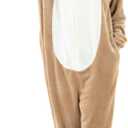 Snug Fit Unisex Adult Onesie Pajamas, Flannel Cosplay Animal One Piece Halloween Costume Sleepwear Homewear (Beige, XL)