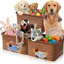 Boao 3 Pcs Dog Toy Wicker Storage Basket with Handle 15"x 11" x 7.9" Brown Handmade Rattan Woven Laundry Basket for Organizing Shelf Blanket Clothes Toy Car Bedroom Room Storage