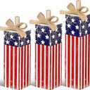 Redbaker 3 Pcs 4th of July Decorations Patriotic Tiered Tray Decor Memorial Day Decorations Red White Blue Table Block and Centerpiece Rustic Farmhouse Wood Firework Sign for Home Office Shelf Decor