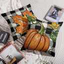 Fall Thanksgiving Pillow Covers 18X18 Set of 2, Pumpkin Maple Leaf Autumn Harvest Print Buffalo Plaid Decorative Throw Pillow Covers Outdoor Farmhouse Seasonal Cushion Cases Couch Sofa Bed Decor (Burnt Orange Black-plaid)