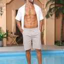 Men's Casual Linen Cargo Shorts with Drawstring Waist & 5 Pockets (Medium, Light Gray)