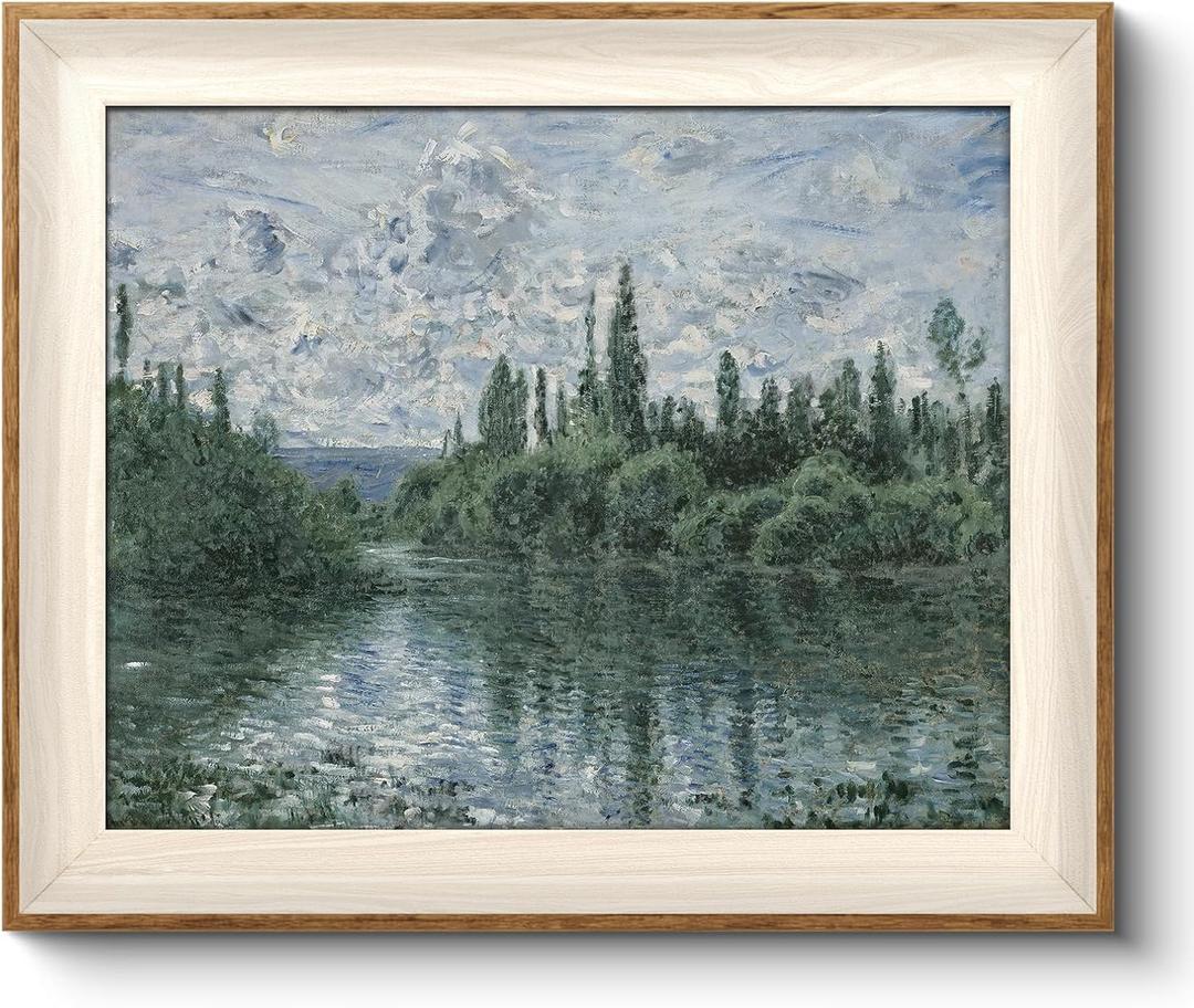 VIYYIEA Framed Canvas Wall Art, River Landscape Wall Art for Living Room, Vintage Natural Oil Painting Picture, Beautiful Scenery Home Decor, Bathroom Wall Decor -【Banks of the Seine】24x36