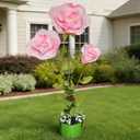 6.4FT Giant Flowers for Decoration, Big Artificial Flowers with Stand, Waterproof Large Handcrafted Paper Flowers for Wedding, Outdoor Garden Party, Shop Window Display, Home Decor(Pink Rose)