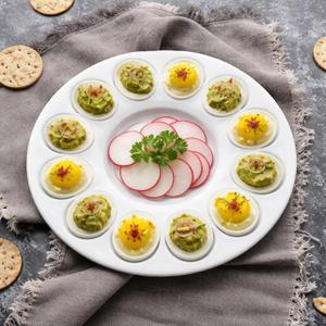 Easter 10.2 Inch Ceramic Deviled Egg Tray Platters Holds 12 Holes White Porcelain Serving Dish Containers for Hard Boiled Eggs Desserts for Dishwasher, Microwave, Freezer Oven Safe