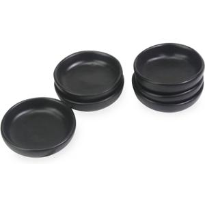 roro Handmade Small Ceramic Sauce | Butter Bowls, Round Shape, 3-Inch Diameter, Semi-Matte Black Finish, Set of 6