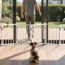 BFNN Free Standing Foldable Dog Gate, 16.5" High Step-Over Metal Short Pet Gate, Up to 72" Wide Puppy Fence for Stairs and Doorways, Indoor & Outdoor Use, No Drilling and No Assembly, White