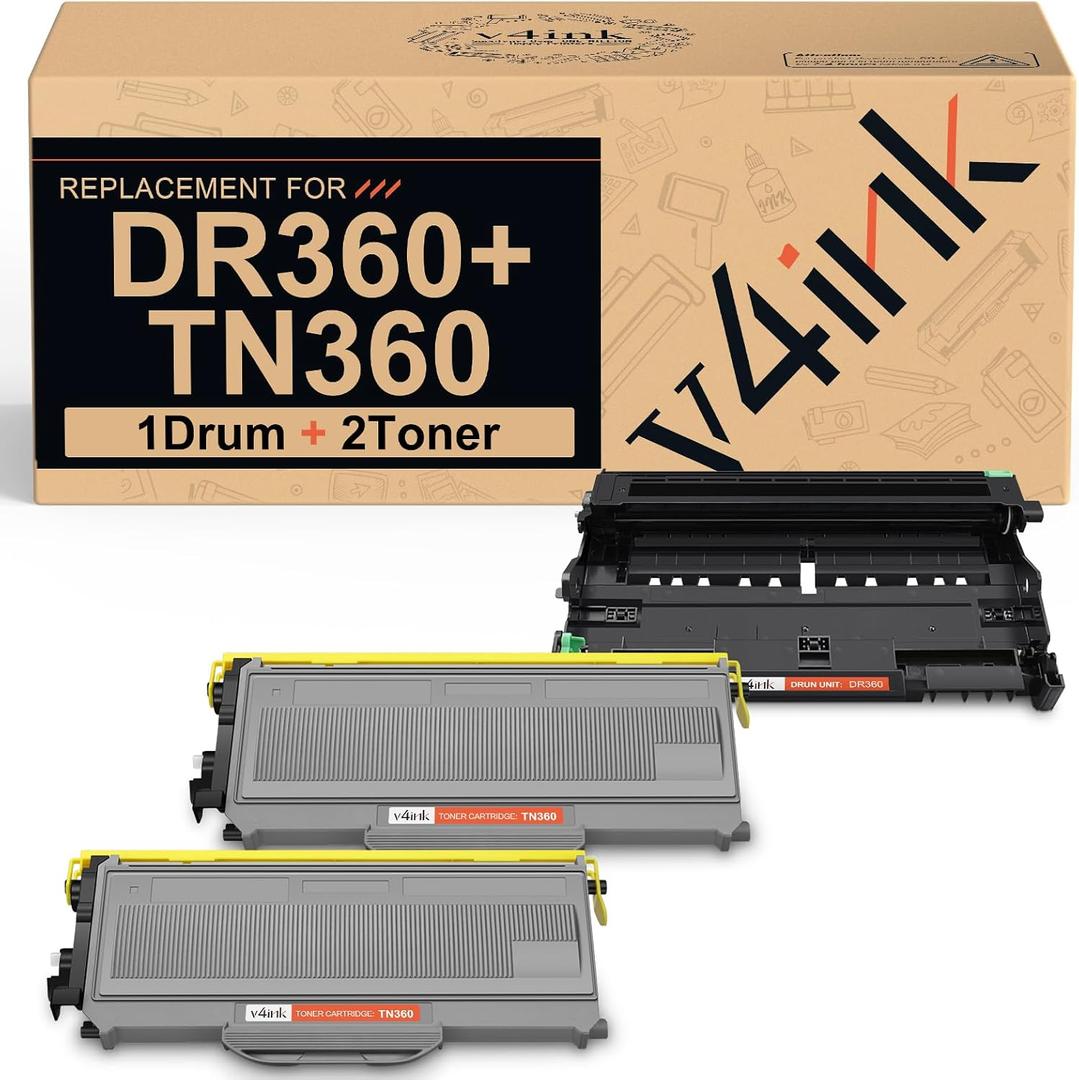 v4ink Compatible DR360 Drum TN360 Toner Replacement for Brother DR360 TN360 Toner Drum Set for DCP7030 DCP7040 DCP7045 HL2120 HL2140 HL2150 HL2170 MFC7320 MFC7340 MFC7345 MFC7440 MFC7445 MFC7450