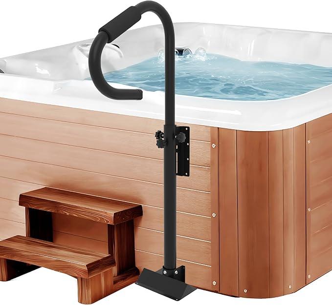 Neorexon Hot Tub Handrails, 38"-58" Adjustable Height SPA Handrail with 360 Swivel Option& Non-Slip Handle, 600 LBS SPA Side Handrail Slide Under Mount Base for Indoor & Outdoor