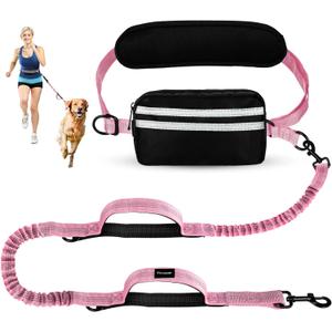 Hands Free Dog Leash, Adjustable Waist Belt with Double Padded Handles No Pull,Pink