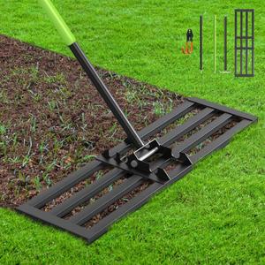 Seeutek Lawn Leveling Rake, 35 x 10 Lawn Leveler with 6.5FT Stainless Steel Handle Rakes for Lawns, 0-180 Adjustable Ground Leveler Tool for Yard, Level Soil Sand Dirt Surfaces