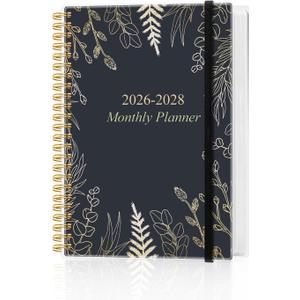 2026-2028 Monthly Planner, 3 Years Calendar from April 2026 - December 2028 with Spiral Binding, Inner Pocket, Elastic Closure, 33 Month Planner for Home | School | Office, 5.8" x 8.5", White Gold Leaf