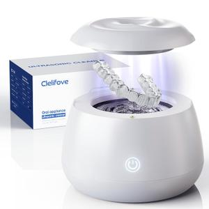 Ultrasonic Retainer Cleaner Machine 48kHz Denture and Aligner Cleaning Pod for Mouth Guards Night Guards Dental Trays Braces Toothbrushes Jewelry with 200ML Capacity (White)