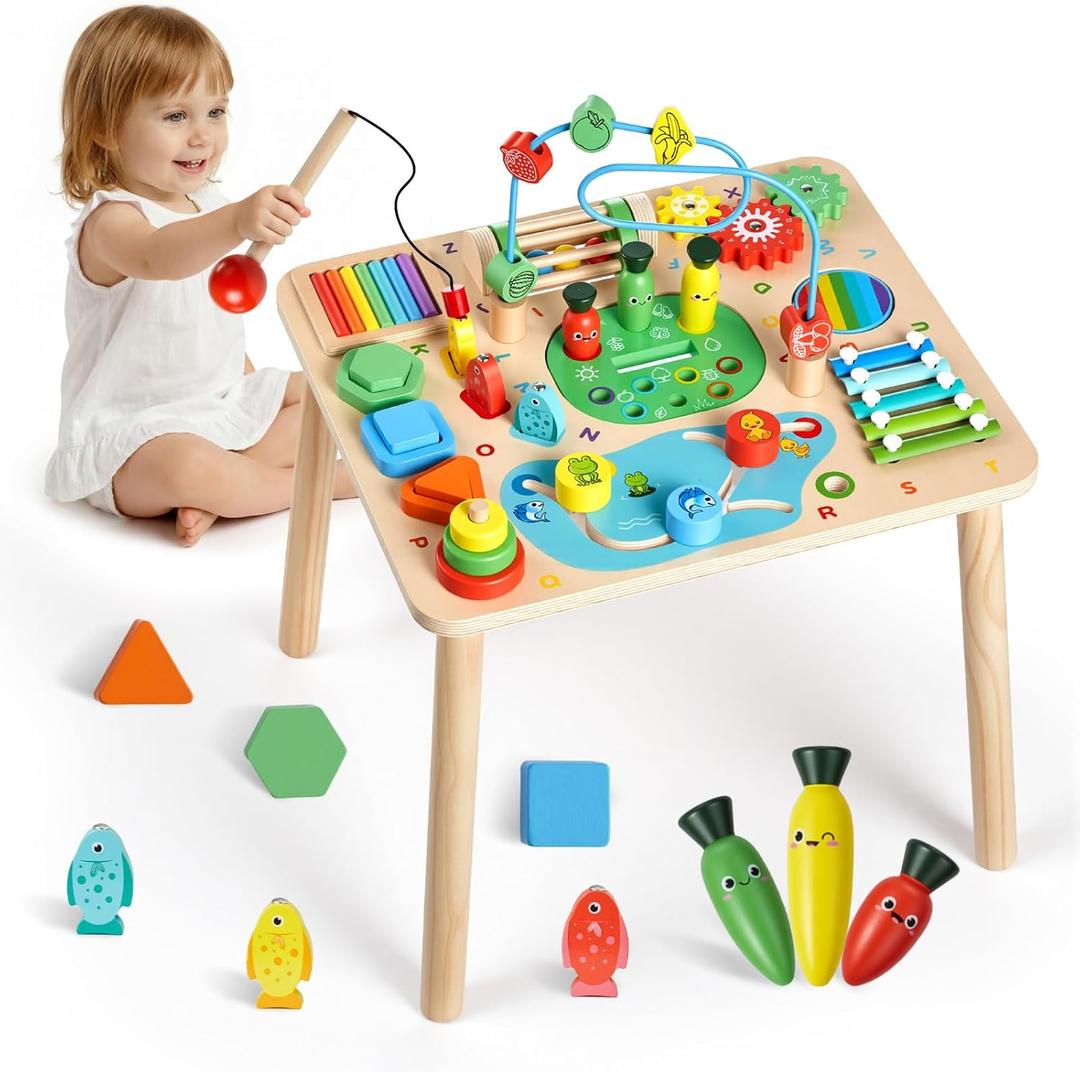 VEVOR Montessori Activity Table for Toddler 1-3 Years Old, 13 in 1 Wooden Learn Activity Desk, Baby Play Table for Boys & Girls Aged 6+ Months, Great Birthday, Christmas, Children's Day Present