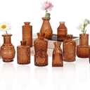 Set of 12 Glass Bud Vase Set, Small Vintage Clear Flower Vase Centerpieces for Table Bulk Cute Rustic Style Mini Vase for Home Decor Wedding Baby Shower Birthday Party(Amber)