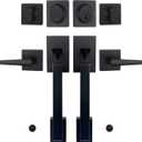 Matte Black Double French Door Handle Set, Halifax Exterior Door Lockset with Deadbolt&Lever, Reversible for Left&Right Handed