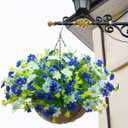 Artificial Faux Hanging Plants Flowers Basket for Summer Autumn Outdoor Outside Porch Decoration, Fake Silk Colorful Daisy Eucalyptus UV Resistant Look Real for Home Patio Balcony Yard
